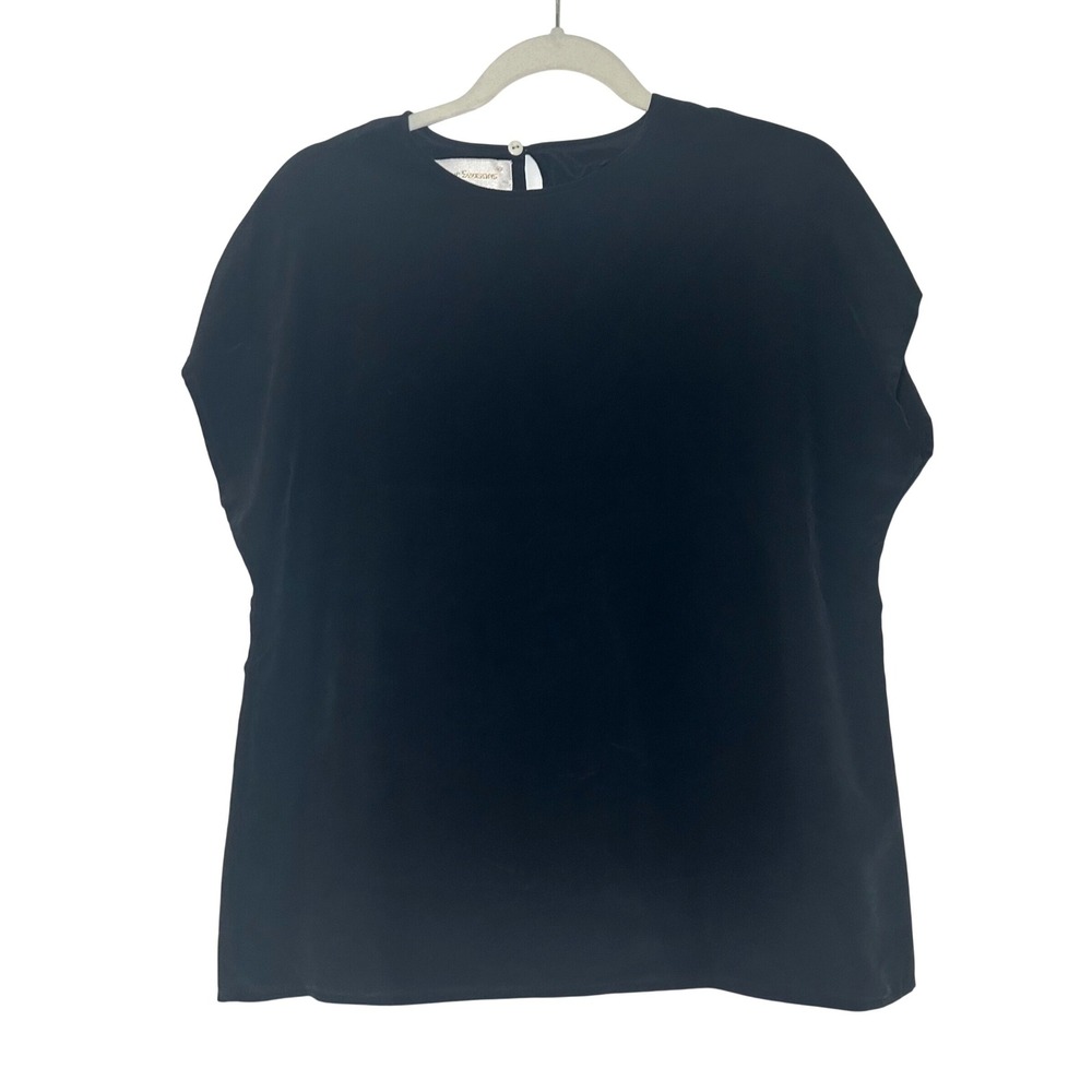 Four Seasons Womens Black 100% Silk Short Sleeve Blouse Keyhole Back Size 12